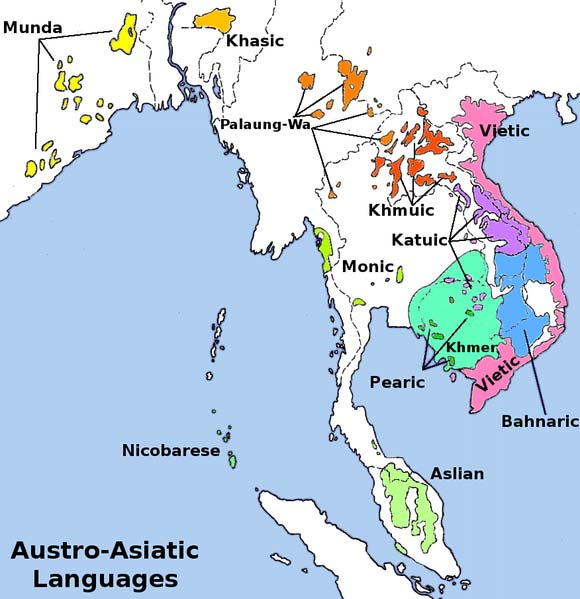 Map of the Austroasiatic languages per the Austroasiatic view