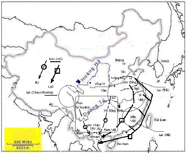 Map of the historical ancient Yue migrations